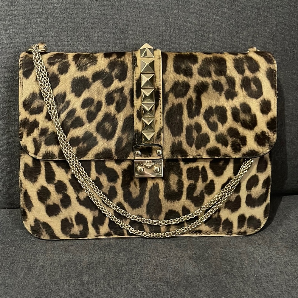 Valentino Leopard Calf Hair Lock Bag gold hardware